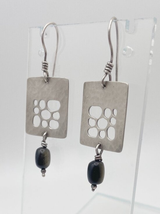 Z Leslie Jewelry Jewelry - Sterling Silver 925 Earrings with Gold Sheen Obsidian Beads